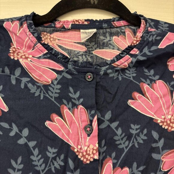 Carter’s Girls Blue Dress Pink Floral Print Size 8 Long Sleeve Cotton Viscose - Picture 4 of 8